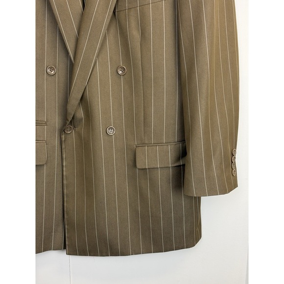 Caravelli Brown Pinstripe Mens 42R Blazer Suit Jacket Double Breasted - Picture 3 of 10